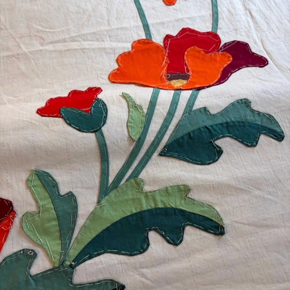 Vintage Progress Poppy Wreath Quilt Top Unfinished Appliqué Pre Stamped